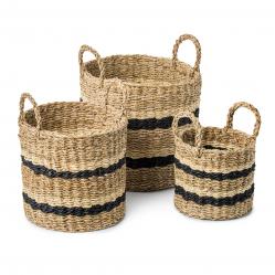 Nordis - Seagrass Baskets with Stripes - Ø30, Ø26, Ø20 - 3 pcs. - Home and Kitchen