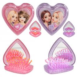 Topmodel - TOPModel Folding Hairbrush with Mirror - Heart Shaped - Transparent Pink and Purple (0413030) - Toys