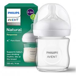 Philips Avent - Glas Baby Bottle, 1 Bottle, 4oz/125ml, Slow Flow Nipple, 0-3m - Baby and Children