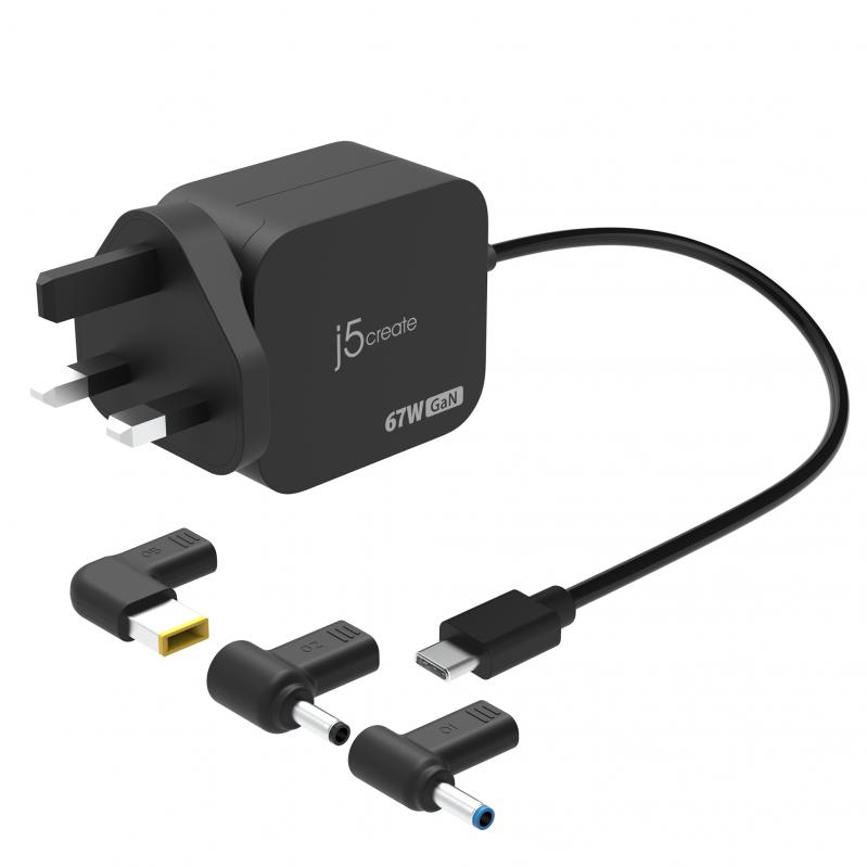 J5create - 67W GaN PD USB-C Mini Charger With 3 Types Of DC Connector - EU - Electronics