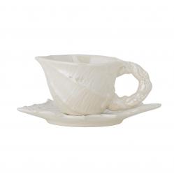 Bloomingville - Shellie Cup with Saucer - White - Stoneware - Home and Kitchen