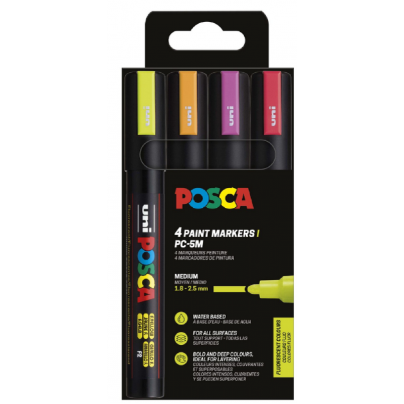 Posca - Medium Tip Pen - Neon colors, 4 pc (401664) - Toys