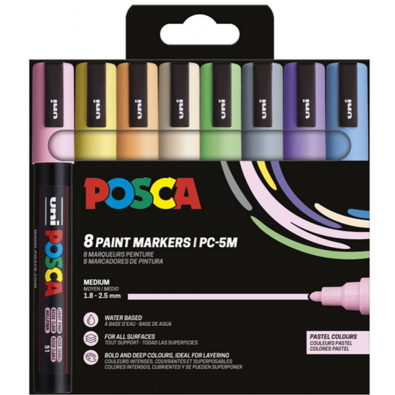 Posca - Medium Tip Pen - Pastel colors, 8 pc (401669) - Toys