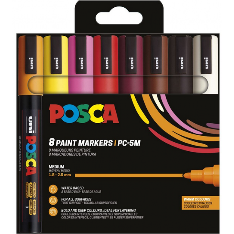 Posca - PC5M - Medium Tip Pen - Warm colors, 8 pc (401670) - Toys