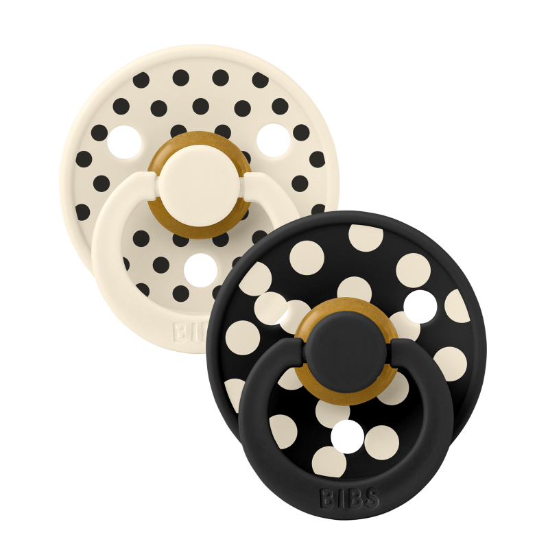 BIBS - Pacifier Studio Colour 2 PACK Polka Latex - Ivory/Black - Size 1 - Baby and Children