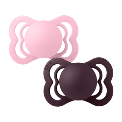BIBS - Pacifier Supreme 2 PACK Silicone - Baby Pink/Plum - Size 1 - Baby and Children