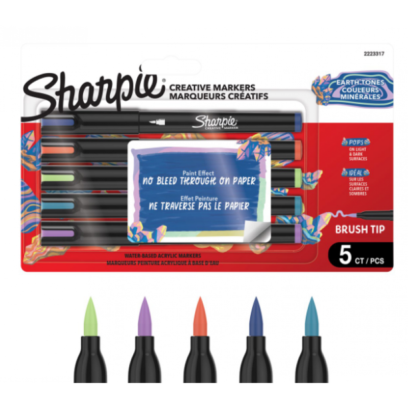 Sharpie - Creative Acrylic 5‑Blister - Earth Tones - Brush Tip (2223317) - Toys