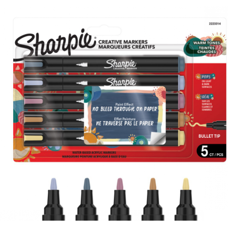 Sharpie - Creative Acrylic 5‑Blister - Warm Tones - Bullet Tip (2223314) - Toys