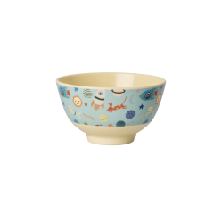 Rice - Melamine Bowl with Dogs in Space Print - Blue - Small - 300 ml - Baby and Children
