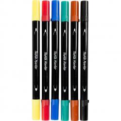 Creativ Company - Textile markers, line 2,3+3,6 mm, standard colours, 6 pc/ 1 pack (334819) - Toys