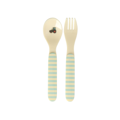 Rice - Kids Melamine Spoon and Fork with ABC Print - Blue - Baby and Children