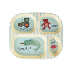 Rice - Melamine Kids 4 Room Plate - Blue ABC Print - Blue - Baby and Children