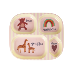 Rice - Melamine Kids 4 Room Plate - Pink ABC Print - Pink - Baby and Children