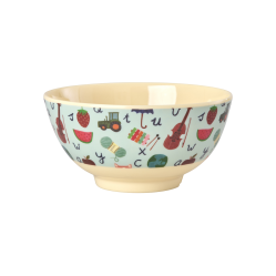 Rice - Melamine Bowl with Blue ABC Print - Blue - Medium - 700 ml - Baby and Children