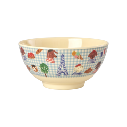 Rice - Melamine Bowl with Blue Kids in Paris Print - Blue - Medium - 700 ml - Baby and Children