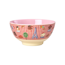 Rice - Melamine Bowl with Red Kids in Paris Print - Pink - 700 ml - Baby and Children