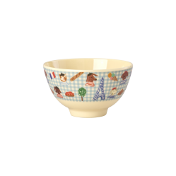 Rice - Melamine Bowl with Blue Kids in Paris Print - Soft Blue - 300 ml - Baby and Children