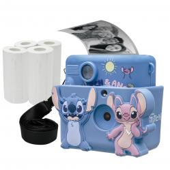 Lexibook - StarCAM® Print, camera pack with instant printer, 4 paper rolls, neck strap, 3D DISNEY Stitch silicon pouch and custom kit (DJ130DZ) - Toys