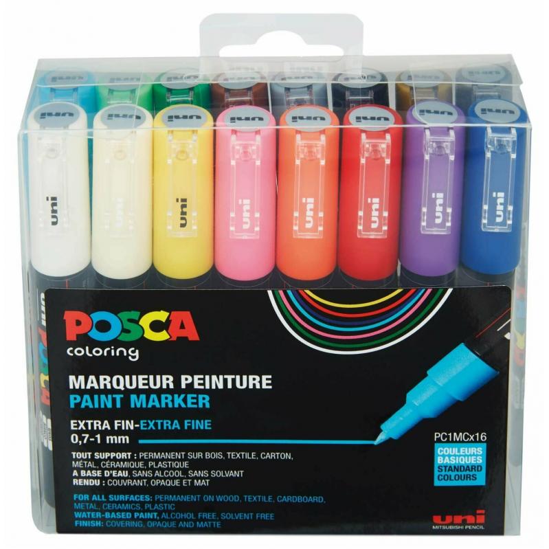 Posca - PC1MC - Extra Fine Tip Pen - Basic Colors, 16 pc