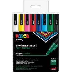 Posca - PC3M - Fine Tip Pen - Basic Colors, 8 pc